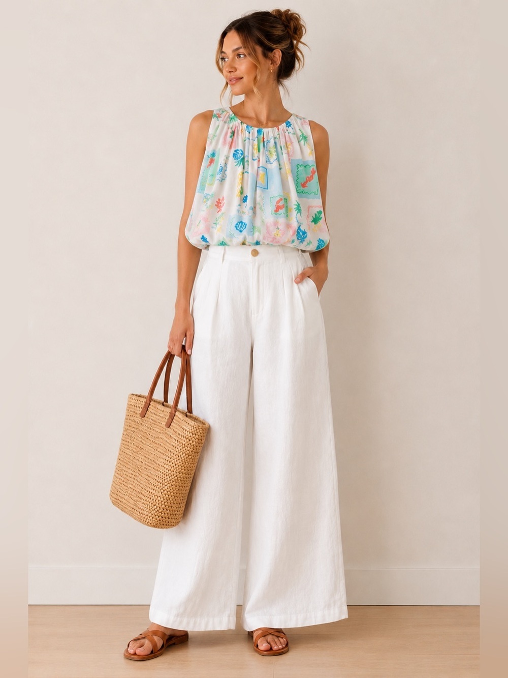 glam Floral Puff Sleeve Top — Mint, Blue, Green